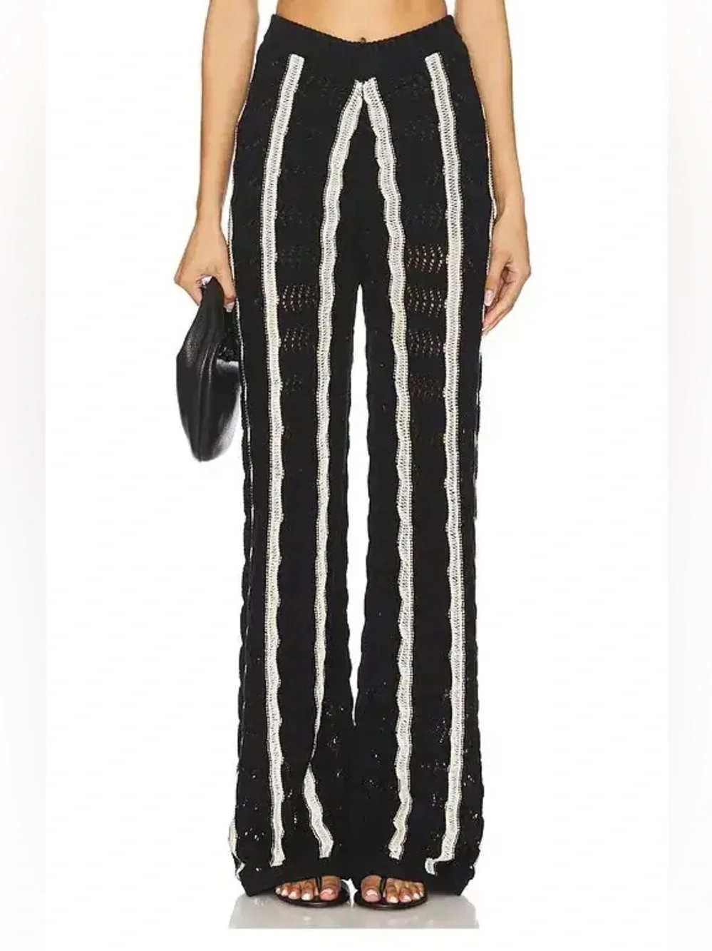 Central Park West High-Rise Wide-Leg Crochet-Knit Pants Novelty Stitch Small NWT - Picture 3 of 15